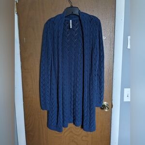 Leo & Nicole Cardigan Womens M Open Front Knit Navy Blue Cozy Academia Long